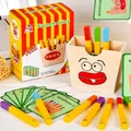 Wooden French fries puzzle toy with face container and challenge cards for kids - French Fries Matching
