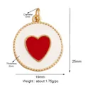 Copper round pendant with white enamel base and red heart center in gold plating - White Red Heart Round-L281412
