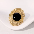 Vintage gouden roestvrijstalen ring met spiraalvormig ontwerp en zwarte edelsteen - Zwart