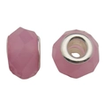 Two pink faceted glass beads with metal cores for DIY jewelry bracelets charm - Pink Glossy Faceted Large Hole Bead