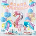 Pastel 2nd birthday party set with gradient number balloon and happy birthday banner - Gradient Number Set 2