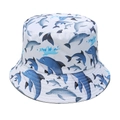 Weißer Fischerhut mit blauen Delphin-Prints und dekorativen Wassertropfenmustern - M(56-58cm) / Delfin-Druck (B)