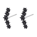Elegant 18K gold plated silver flower earrings featuring five black zircon petals - White Gold Black Zircon Five-Flower