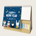 2025 desk calendar with animal illustrations, twin-wire binding, and memo notes - K04 Starry Sky with Sticky Notes 2026.7-2027.12