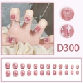 Pink gradient press-on nails with 3D heart charms, stars, and rhinestones set - Blush Pink Gradient Star Heart Style (D300)