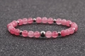 Minimalist 6mm rose quartz beaded bracelet with polished silver metal accent beads - 6MM Watermelon Pink