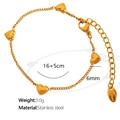 Elegant gold heart bracelet in stainless steel with adjustable 16+5cm chain - Horizontal Heart Bracelet / Gold