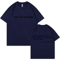T-shirt bleu marine en coton à col rond avec inscription 'you are enough' à plat - S / Hauts / Bleu marine