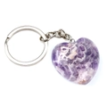 30mm heart-shaped purple amethyst stone keychain with polished finish and metal ring - Amethyst