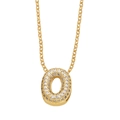 Gold plated letter O pendant necklace with sparkling cubic zirconia on white background - Letter O