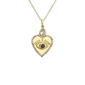 Goldene herzförmige Evil Eye Halskette mit bunten Zirkonsteinen und feiner O-Kette - Herz Blau Weiß Auge
