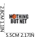 Detailed view of basketball patch with Nothing But Net embroidery and size measurements - NOTHING BUT NET Style