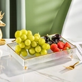 Rectangular glass snack tray with gold rim and textured grid pattern on gold sphere feet - Rectangular Tray White