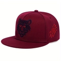 Burgundy flat brim baseball cap featuring tiger head embroidery and side scratch design - Adjustable / Red