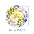 Dettaglio di piatti di carta di compleanno al limone da 7 pollici con motivi a piastrelle blu - Piatti da 7 Pollici 10PZ