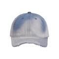 Macro detail of distressed denim cap with frayed edges and washed gradient texture - Tie-Dye Light Blue