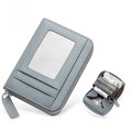 Grey-blue RFID leather card holder wallet with accordion slots and pebbled texture - JP-6002 Style / Light Blue