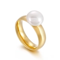 Elegant gold stainless steel ring with a large white pearl in a minimalist french style - US 6 / 6mm Pearl (KR104118-K)