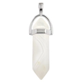 White hexagonal crystal pendant with silver bail on striped agate stone necklace - Natural Agate