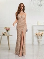 Robe de bal à paillettes champagne avec fente haute et bretelles fines élégantes - S (US 2) / Champagne