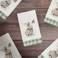 Rectangular paper napkin featuring watercolor gray rabbit and orange butterfly motif - Pack of 20 / Easter Bunny