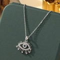 Collier avec pendentif œil bleu maléfique et oxydes de zirconium scintillants - A18-argent