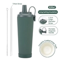 Dunkelgrüner 830ml Thermobecher mit Keramikbeschichtung, Tritan-Strohhalm und Magnetgriff - 830ml / Moosgrün