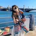 Colorful geometric print scarf with blue tassels for bohemian beach vacations - 180*90CM / 39205-Blue Orange Geometric