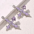 Gothic purple alloy cross pendant with heart-shaped zircon and silver accents - 7# Gothic Purple Cross