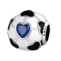 Macro shot of 925 silver soccer charm with blue gemstone heart and enamel detail - Blue Heart Football