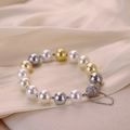 Luxe mixed pearl bracelet with champagne, white, and grey tones and a crystal magnetic clasp - White Butterfly Queen Type A (2422) / 17.5cm