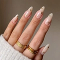 Faux ongles dégradés nude style français avec motifs cœur doré de forme ovale - Dégradé Cœur Doré Nude (JP1563) / 24 Pièces/Boîte