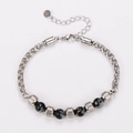 Men's dragon chain bracelet featuring tiger eye beads and silver woven metal - Grey Black