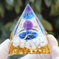 Handheld crystal orgone pyramid with white stones, gold foil, and purple sphere - Amethyst White Turquoise / Small