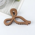 Minimalist large bow hair claw clip in matte brown finish for thick hair styling - Khaki/Earth Yellow