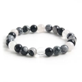 Elastic beaded bracelet with mixed black and clear natural stones on white background - 17CM (NP09-9)