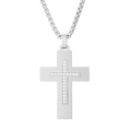 Double-layered stainless steel cross pendant necklace with sparkling cubic zirconia - Steel Color Style (KN230645-KFC)