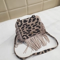 Kids leopard print crossbody bag with fashion tassels and magnetic snap closure - Khaki Leopard