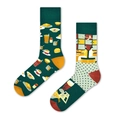 Green cartoon crew socks with breakfast theme coffee patterns and colorful toe accents - One Size / HK Style Tea Restaurant