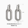 Silver stainless steel geometric earrings featuring brushed oval hoops and polished studs - Polished Oval Earrings - Steel Color