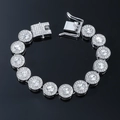 Bracciale hiphop uomo in argento con maglie rotonde e strass brillanti su sfondo nero - Argento (Bracciale con Chiusura Barba di Drago) - 8inch