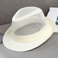 Men's large white mesh fedora hat featuring breathable weave and sun protection - M Standard 58cm / Cream