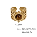 Detail view of gold titanium ring with tiger eye stone and size specs 17.2mm height - Retro Hammered Round Stone (JR1084-GA)