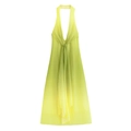 Limoengroene en gele gradiënt halter midi-jurk met elegant strikdetail bij de halslijn - XS / Limoen Geel Gradiënt