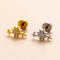 Blumen-Ohrstecker in Gold und Silber mit klaren Zirkonia-Steinen und Schraubverschluss - 1# (Blume) / Silber