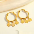 18K gold plated hoop earrings with three engraved coin pendants for women - Hoop Coin Style