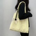 Light yellow pleated canvas tote bag with a large white sheer bow for a sweet fairy style - Flower Charm Style / Yellow