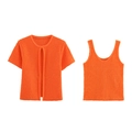 Leuchtend oranges Strickset aus Strickjacke mit Pailletten und passendem Tanktop - S / Set / Orangerot