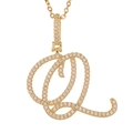 Close-up of golden letter Q pendant with pavé cubic zirconia on a fine chain - Q (Gold)