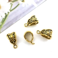 Set of four vintage style golden alloy pendant bails and connectors for jewelry making - 14335-Gold Vintage Carved